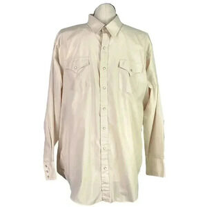 Ely Cattleman Men 18.5 36 Pearl Snap Western Shirt Cotton Blend Blue Beige